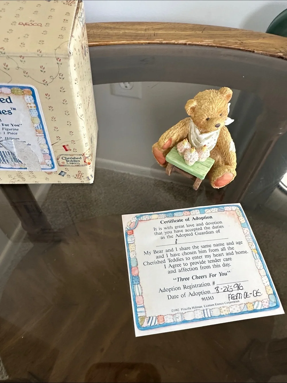 Cherished Teddies Yellow Bear with Green Chair Figurine